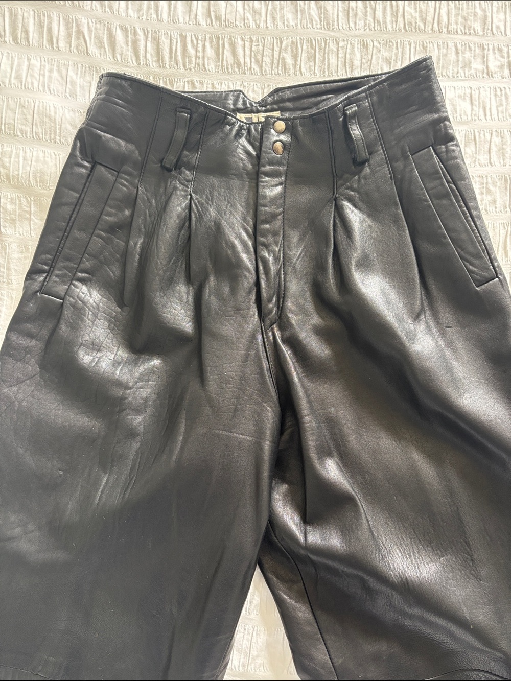 Vintage Ada Black Leather Pleated-Front Women’s Leather Pants